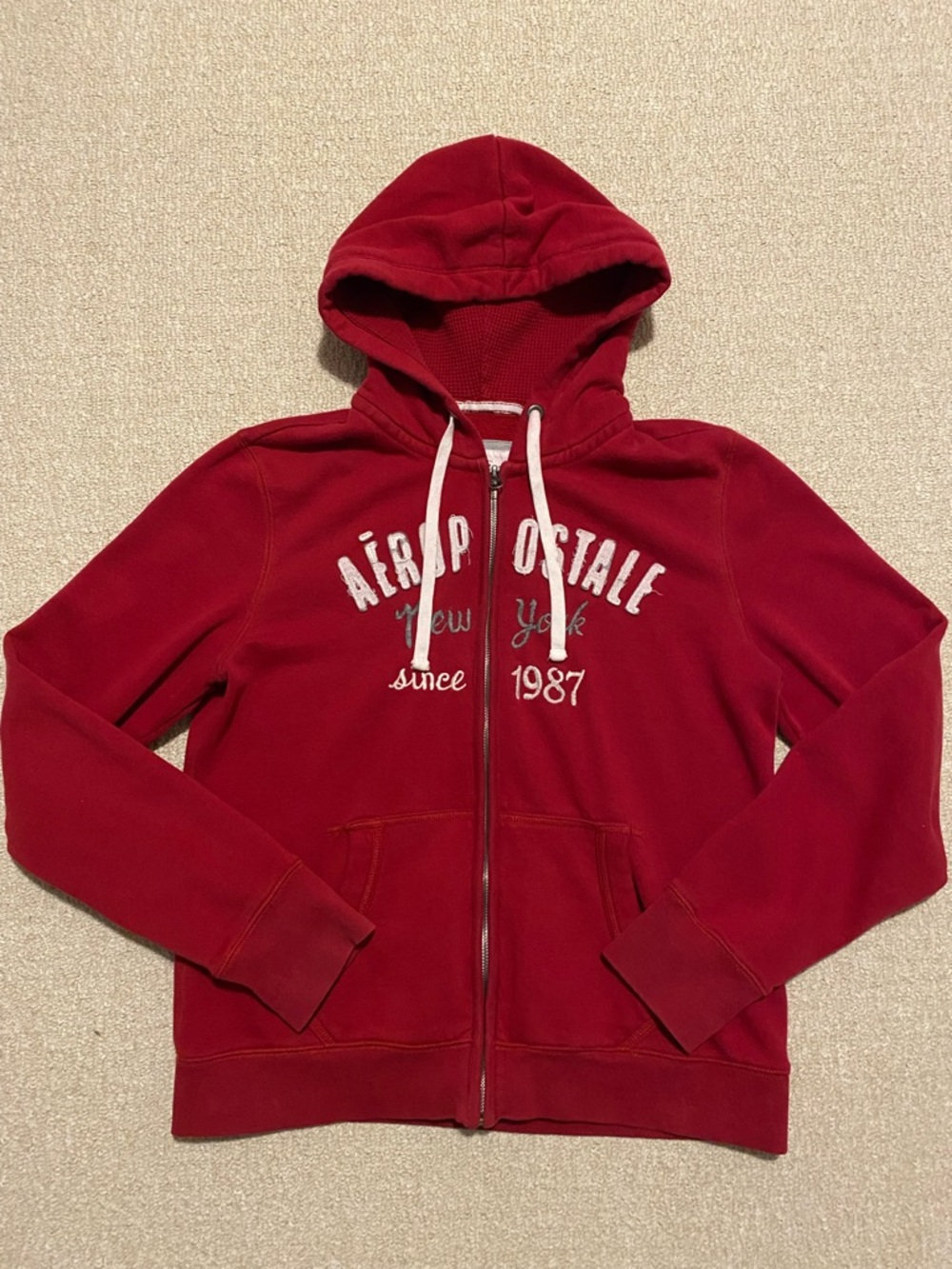 Y2K Aeropostale Red Full-Zip Hoodie with White Trim